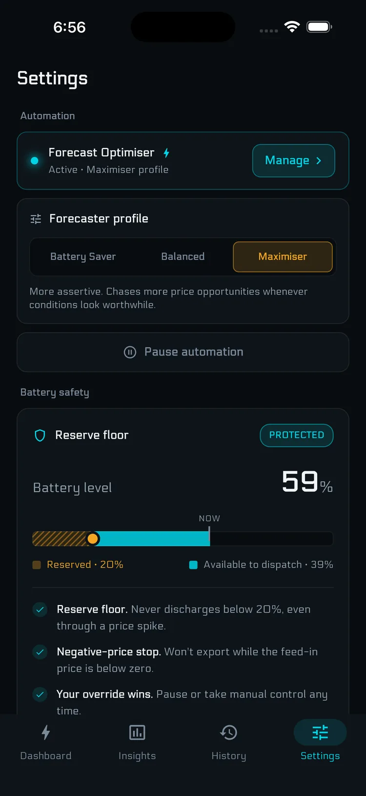 Forecast Optimiser profile selector